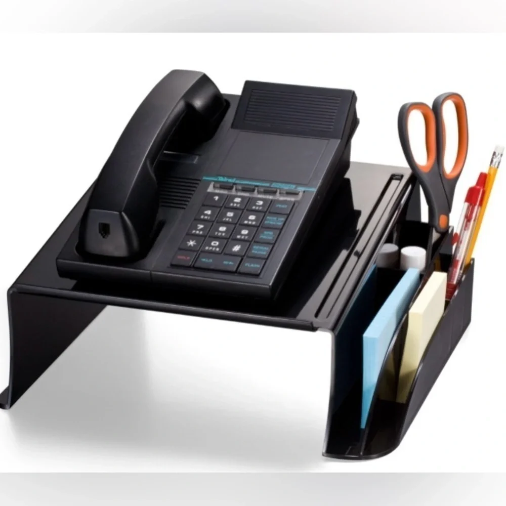 Plastic Office Home Stand with Pen & Note Pad Slots, Black color, EUC